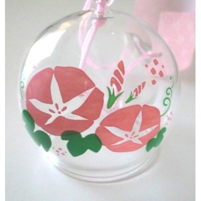 Photo2: Furin Glass Wind Chime Flower Asagao Pink Japan Brand New