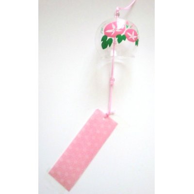 Photo1: Furin Glass Wind Chime Flower Asagao Pink Japan Brand New