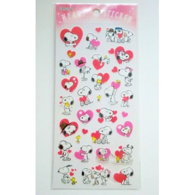 Photo1: Peanuts Snoopy Stickers Charlie Brown heart pink Brand-New