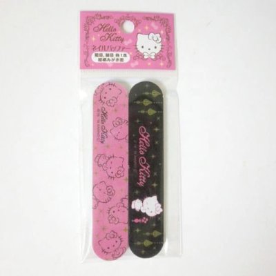 Photo1: Sanrio Hello Kitty Nail File Buffer Set Pink Black Brand-New