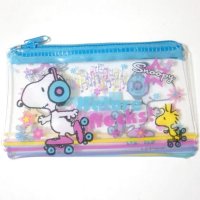 Peanuts Snoopy Woodstock Mini Coin Purse Petite Vinyl Pouch Blue Brand New