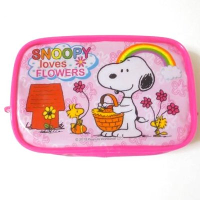 Photo1: Peanuts Snoopy Mini Vinyl Pouch Pink Brand New