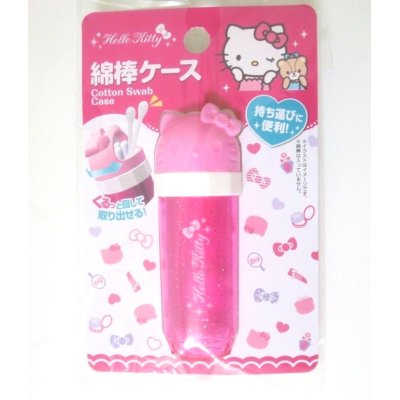 Photo1: Sanrio Hello Kitty Cotton Swab ear bud q-tip Case Glitter Pink Brand New