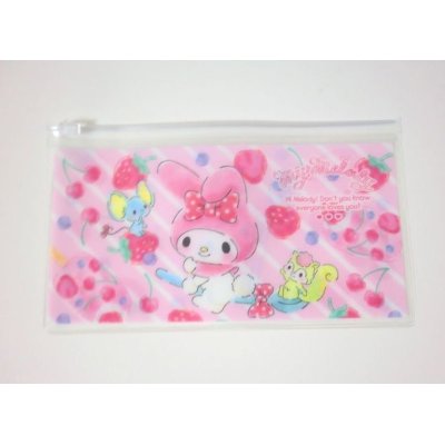 Photo1: Sanrio My Melody slide fastener vinyl pouch Bag for makeup stationary etc... New