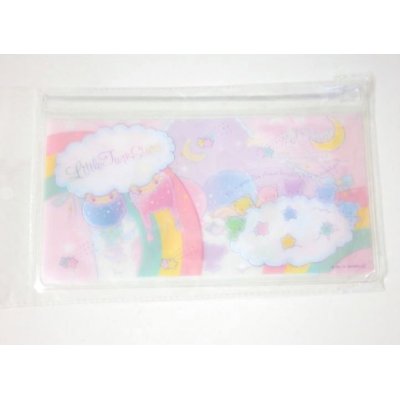 Photo2: Sanrio Little Twin Stars Kiki & Lala slide fastener vinyl pouch Bag for makeup stationary etc... New