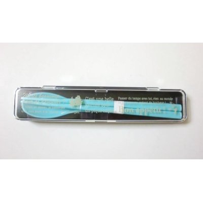 Photo1: Bon appetit chopsticks spoon case set blue Bento Lunch Box Brand New