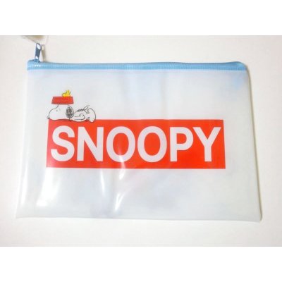 Photo2: Peanuts Snoopy Woodstock Charlie Brown friends Vinyl Pouch Bag Blue Brand New