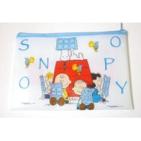 Peanuts Snoopy Woodstock Charlie Brown friends Vinyl Pouch Bag Blue Brand New