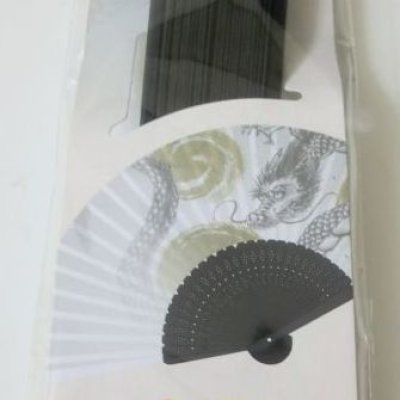 Photo2: Bamboo Folding Fan Dragon uzumaki light gray Brand New