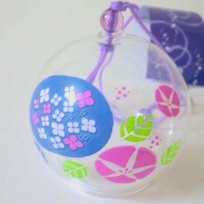 Photo2: Furin Glass Wind Chime ajisai asagao flower purple Japan Brand New