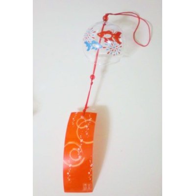 Photo1: Furin Glass Wind Chime kingyo goldfish red Japan Brand New