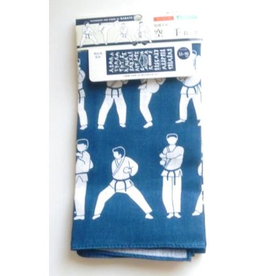 Photo1: Tenugui Cotton Cloth Karate techniques forms Japanese 100% Cotton navy Brand-New