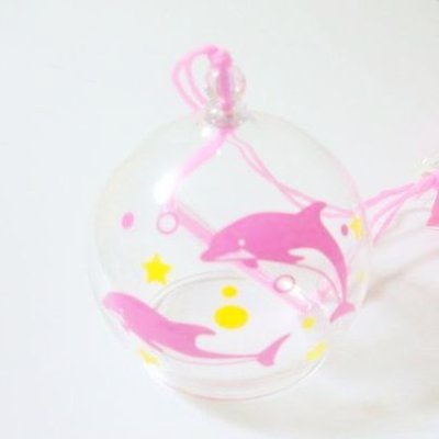 Photo2: Furin Glass Wind Chime Dolphin Japan pink Brand New