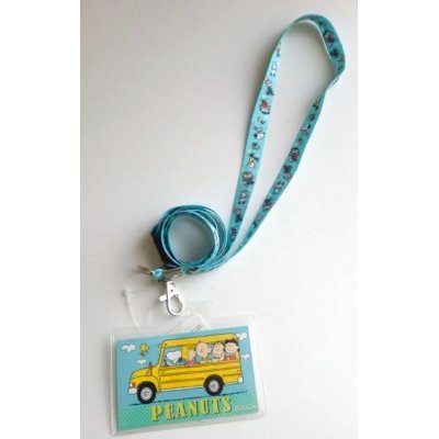 Photo1: Peanuts Snoopy ID Card Holder Neck Strap lanyard with case Blue New