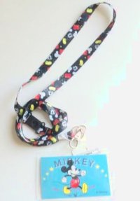 Disney Mickey Mouse ID Card Holder Neck Strap lanyard with case Black New