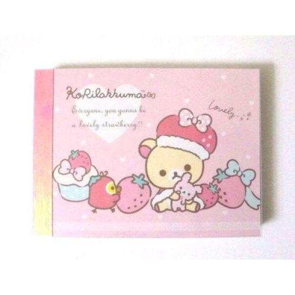 Photo1: San-X Rilakkuma korilakkuma Mini Memo Pad Strawberry Pink Brand New (1)