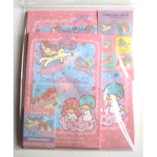 Photo1: Sanrio Little Twin Stars Kiki & Lala Mini Letter Set Unicorn Pink Brand New (1)