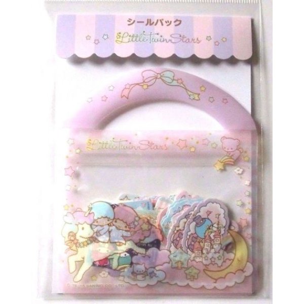 Photo1: Sanrio Little Twin Stars Kiki & Lala 50pcs Sticker Pack Pouch Unicorn Brand-New (1)