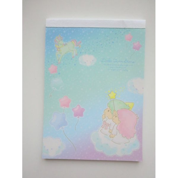 Photo1: Sanrio Little Twin Stars Kiki & Lala Memo Pad Unicorn Blue Brand New (1)