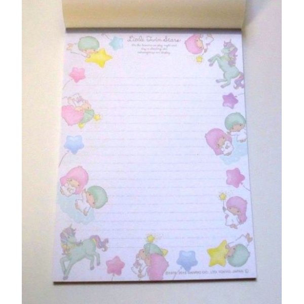 Photo2: Sanrio Little Twin Stars Kiki & Lala Letter Pad Unicorn White Brand New (2)