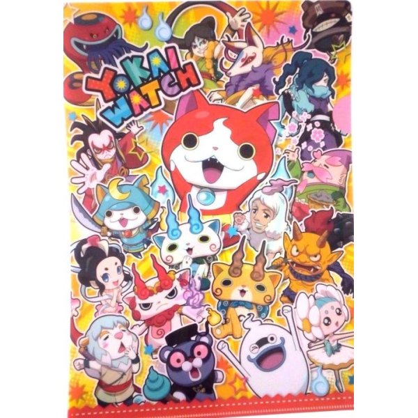 Photo1: Yokai Watch Clear File Folder Jibanyan Bushinyan Shurakoma Whisper Red New (1)