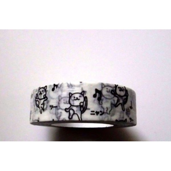 Photo1: Decorative Craft Washi Masking Tape Sticker Cat Dance Brand New White (1)