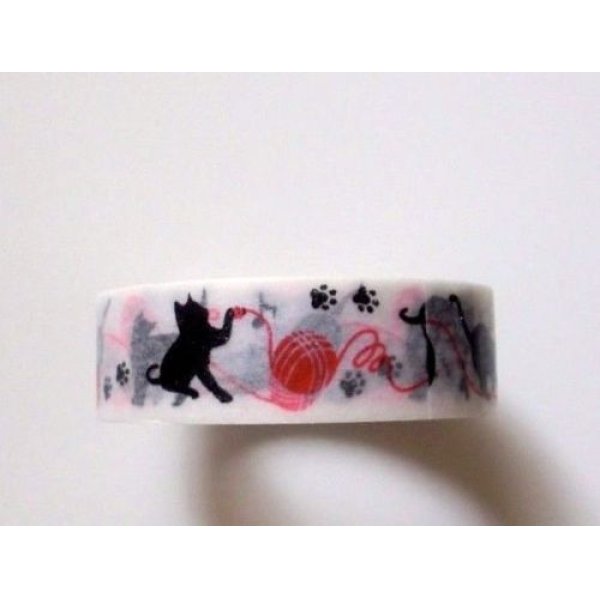 Photo2: Decorative Craft Washi Masking Tape Sticker Cat Woolen Yarn Brand New Red (2)