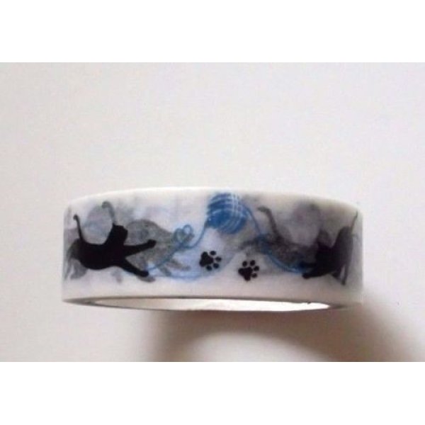 Photo2: Decorative Craft Washi Masking Tape Sticker Cat Woolen Yarn Brand New Blue (2)