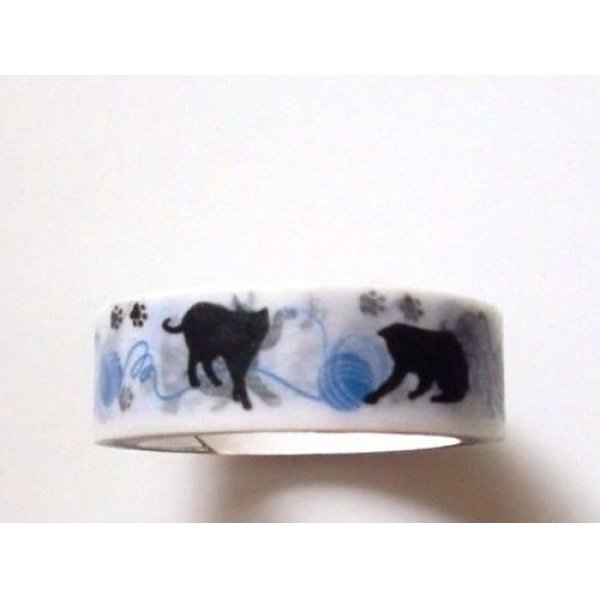 Photo1: Decorative Craft Washi Masking Tape Sticker Cat Woolen Yarn Brand New Blue (1)