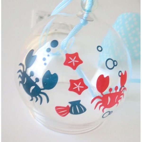 Photo2: Furin Glass Wind Chime Crab Beach Japan Brand New (2)