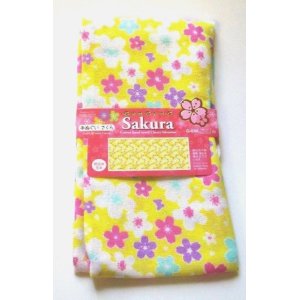 Photo: Tenugui Cotton Hand Cloth Japan Sakura 100% Cotton Brand-New Yellow