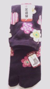 Photo: Japanese Geta Split-toe Tabi Socks Flower Pattern Kimono Yukata Purple