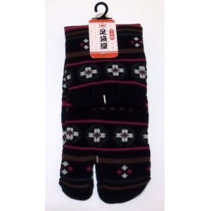 Photo: Japanese Geta Split-toe Tabi Socks Sakura Stripe Pattern Kimono Yukata BLK Pink