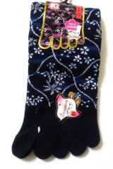 Photo: Japanese Geta Split-toe Tabi Socks Flower Pattern Kimono Yukata Navy Brand New