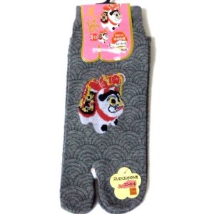 Photo: Japanese Geta Split-toe Tabi Socks Papier Mache Dog Pattern Kimono Yukata Gray