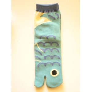 Photo: Japanese Geta Split-toe Tabi Socks Fish Pattern Kimono Yukata Blue