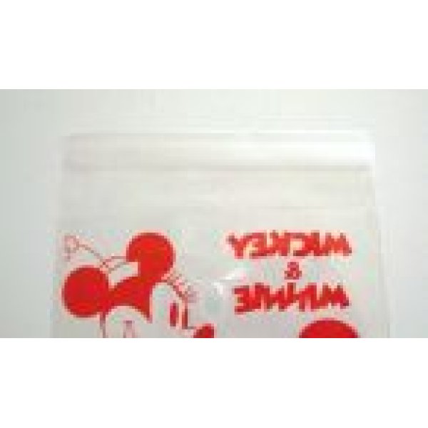 Photo2: Disney Mickey Minnie Mouse Plastic Bags with sticky tape 15 pcs Red Brand New (2)