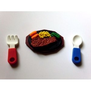 Photo: Eraser Toy Dinner Steak Fork Spoon Brand New