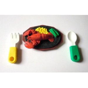 Photo: Eraser Toy Seafood Dinner Lobster Fork Spoon Brand New