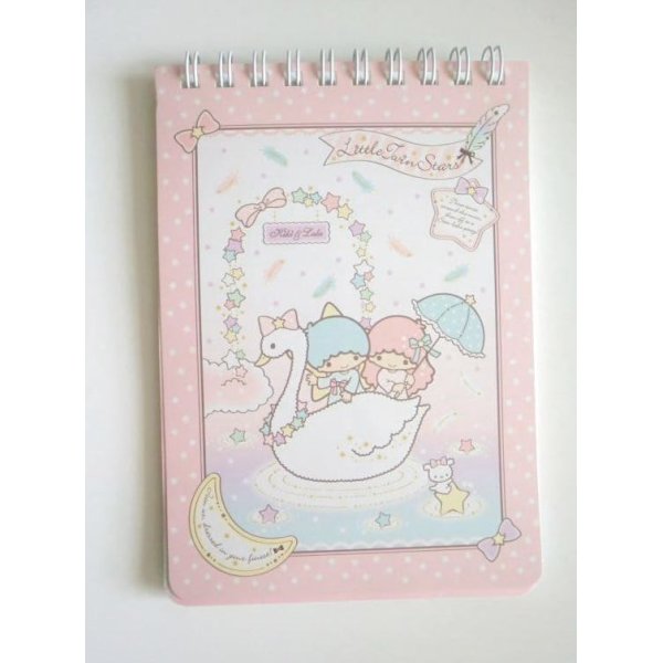 Photo1: Sanrio Little Twin Stars Kiki & Lala ring memo pad swan Brand New (1)