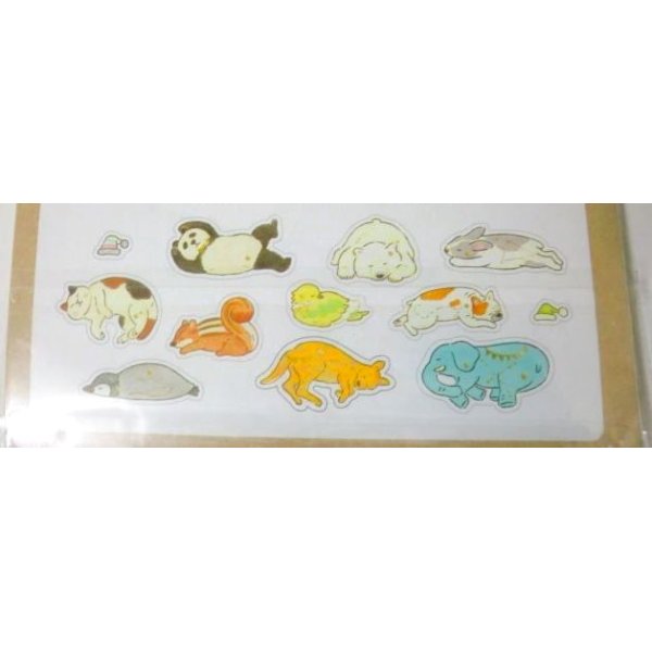 Photo2: Cat bear panda dog animal fell asleep sleeping flake vinyl stickers 50pcs New (2)