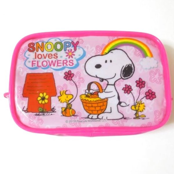 Photo1: Peanuts Snoopy Mini Vinyl Pouch Pink Brand New (1)