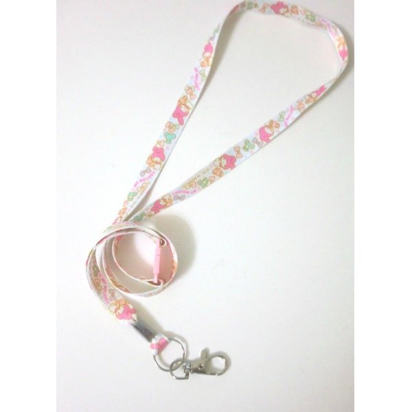 Photo1: Sanrio My Melody Name ID Card Holder Neck Strap lanyard White Pink New (1)