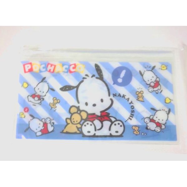 Photo1: Sanrio Pochacco slide fastener vinyl pouch Bag for makeup stationary etc... New (1)