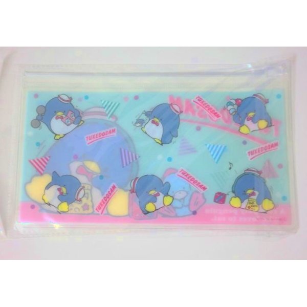 Photo2: Sanrio Tuxedosam slide fastener vinyl pouch Bag for makeup stationary etc... New (2)