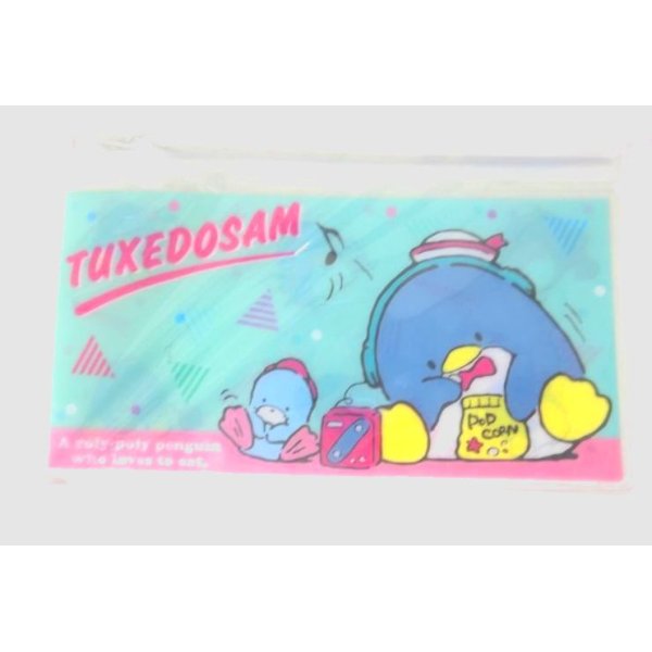 Photo1: Sanrio Tuxedosam slide fastener vinyl pouch Bag for makeup stationary etc... New (1)