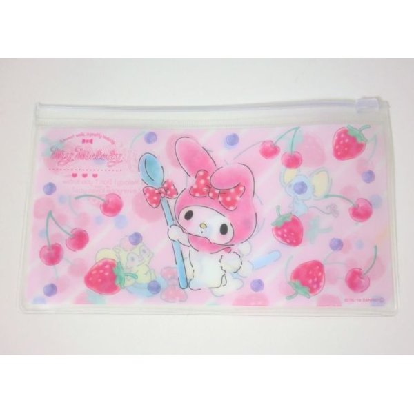 Photo2: Sanrio My Melody slide fastener vinyl pouch Bag for makeup stationary etc... New (2)