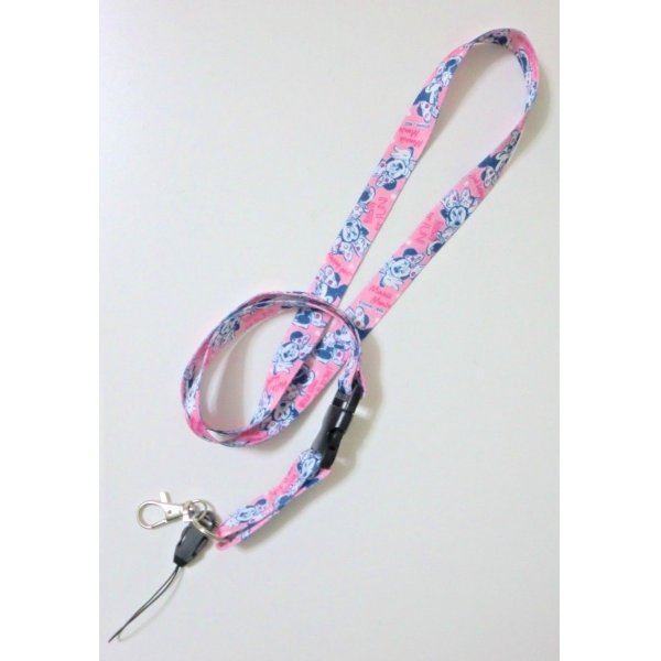 Photo1: Disney Minnie Mouse ID Card Holder Neck Strap lanyard Pink New (1)