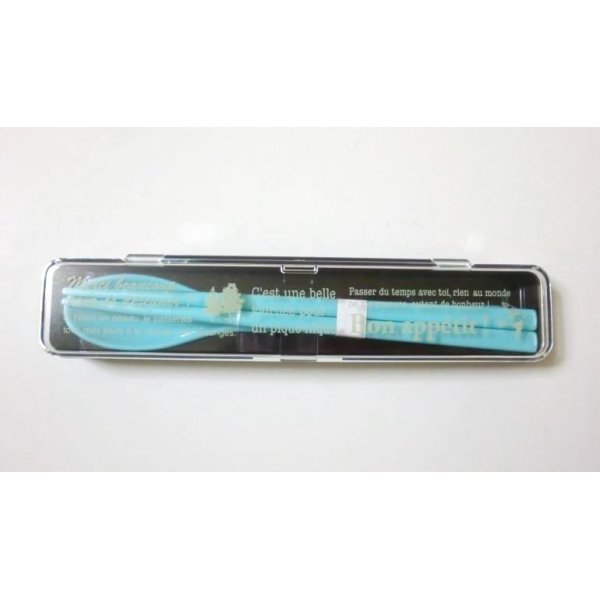 Photo1: Bon appetit chopsticks spoon case set blue Bento Lunch Box Brand New (1)