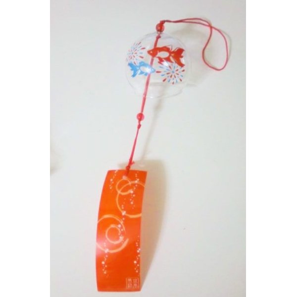 Photo1: Furin Glass Wind Chime kingyo goldfish red Japan Brand New (1)